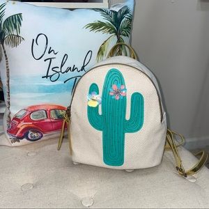 Fancy Cactus NWOT! Embroidered Blue/Cream/Gold Backpack